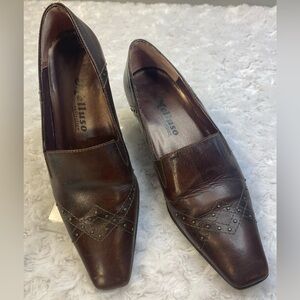 Melluso Brown Leather Italian Kitten Heels Size 34 / 3.5- 4 US Copper Rivets